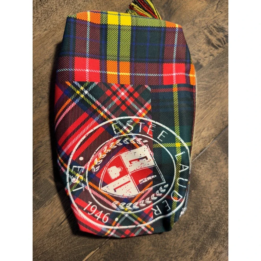 Estee Lauder Women Make-up‎ Cosmetic Bag Red Blue Green Tartan Plaid with Tassel